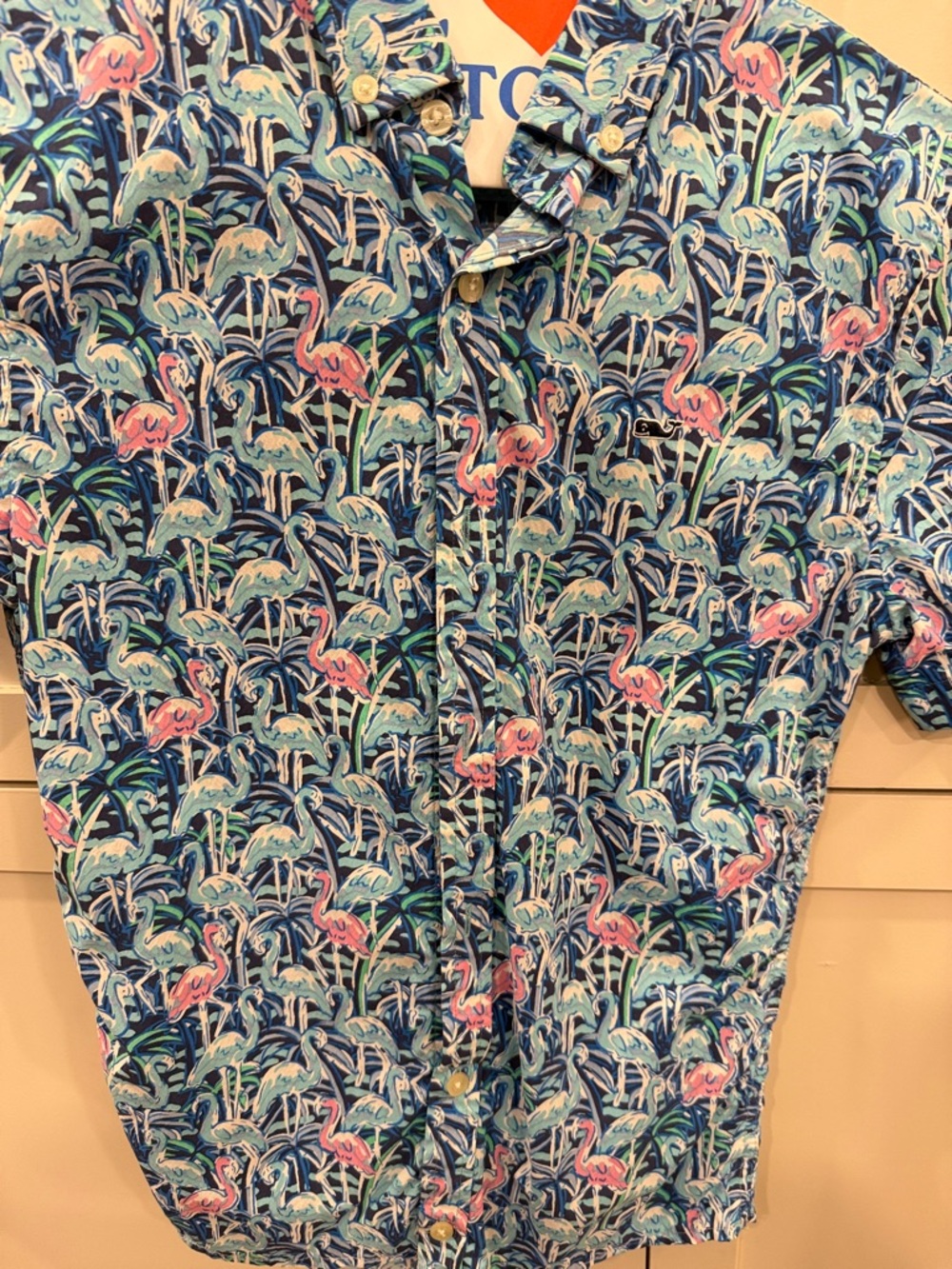 boys vineyard vine Flamingo Print Short-Sleeve Shirt - Blue & Pink